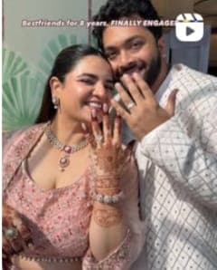 Bride and groom in garden setting